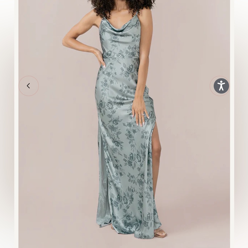 Revelry Nadia Satin Floral Dress in Sage Bouquet